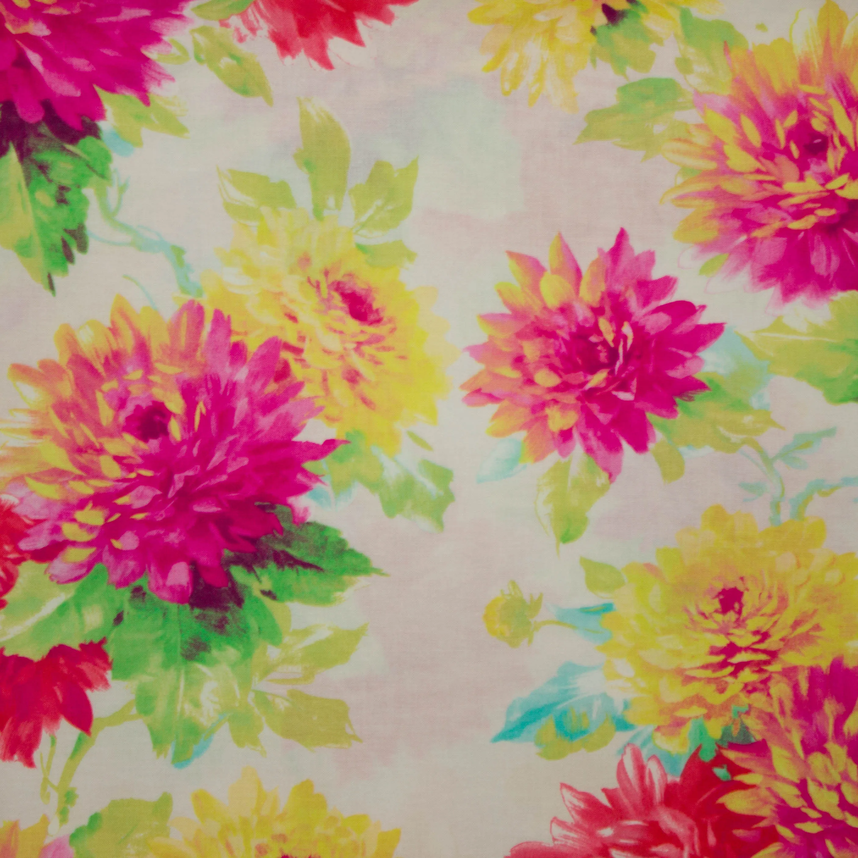 Katoen wit met witte en roze bloemen